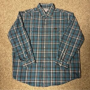 Carhartt Plaid Western Style Blue/Burgundy/Gray Pearl Snap Long Sleeve Shirt XL